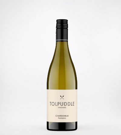 Wine bottle with Tolpuddle label on a white background