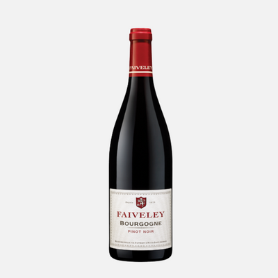 Faiveley Bourgogne Pinot Noir wine bottle on a white background