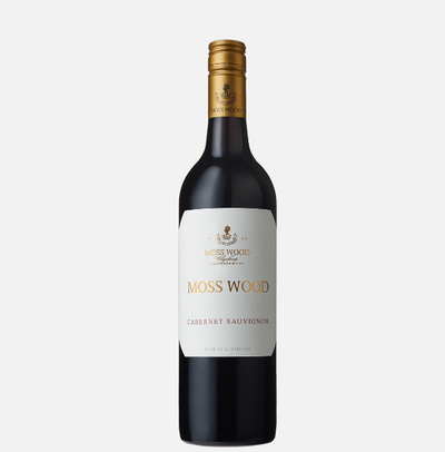 Moss Wood Cabernet Sauvignon wine bottle on a white background