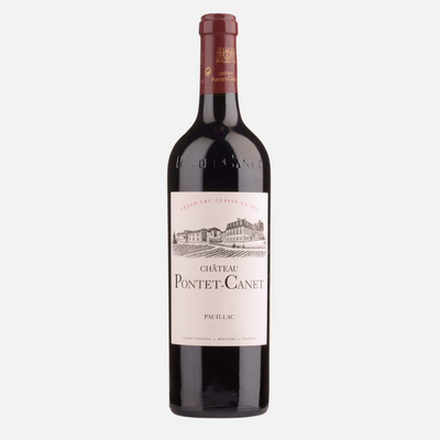 Château Pontet-Canet wine bottle on a white background