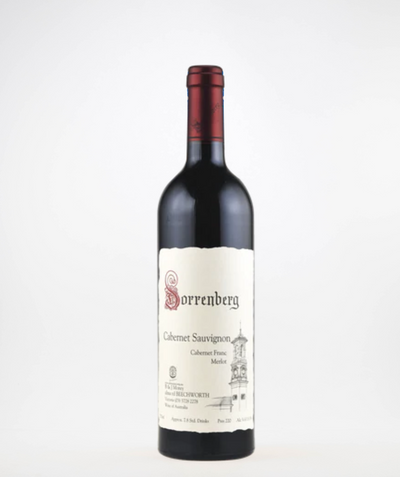 Bottle of Sorrenberg Cabernet Sauvignon wine on a white background