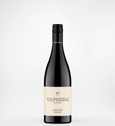 Wine bottle with Tolpuddle label on a white background
